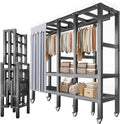 Rolling Garment Rack Portable Closet Clothes Rack for Hanging Clothes Metal Wardrobe Clothing Rack with Wheels and 3 Closet Rods Foldable Freestanding Wardrobe Rack with Dust Cover (84.6in)