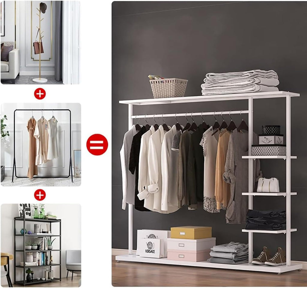Hangers Display Stand - Garment Rack with Shelf, Metal Clothing Rack Free Standing Closet Organizer with 5 Tier Shelf,Large Clothing Display Stand for Home, Clothing Stor(A3