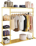 Hangers Display Stand - Garment Rack With Shelf, Metal Clothing Rack Free Standing Closet Organizer With 5 Tier Shelf,Large Clothing Display Stand For Home, Clothing Stores Organizer Shelf(Color:Gold)