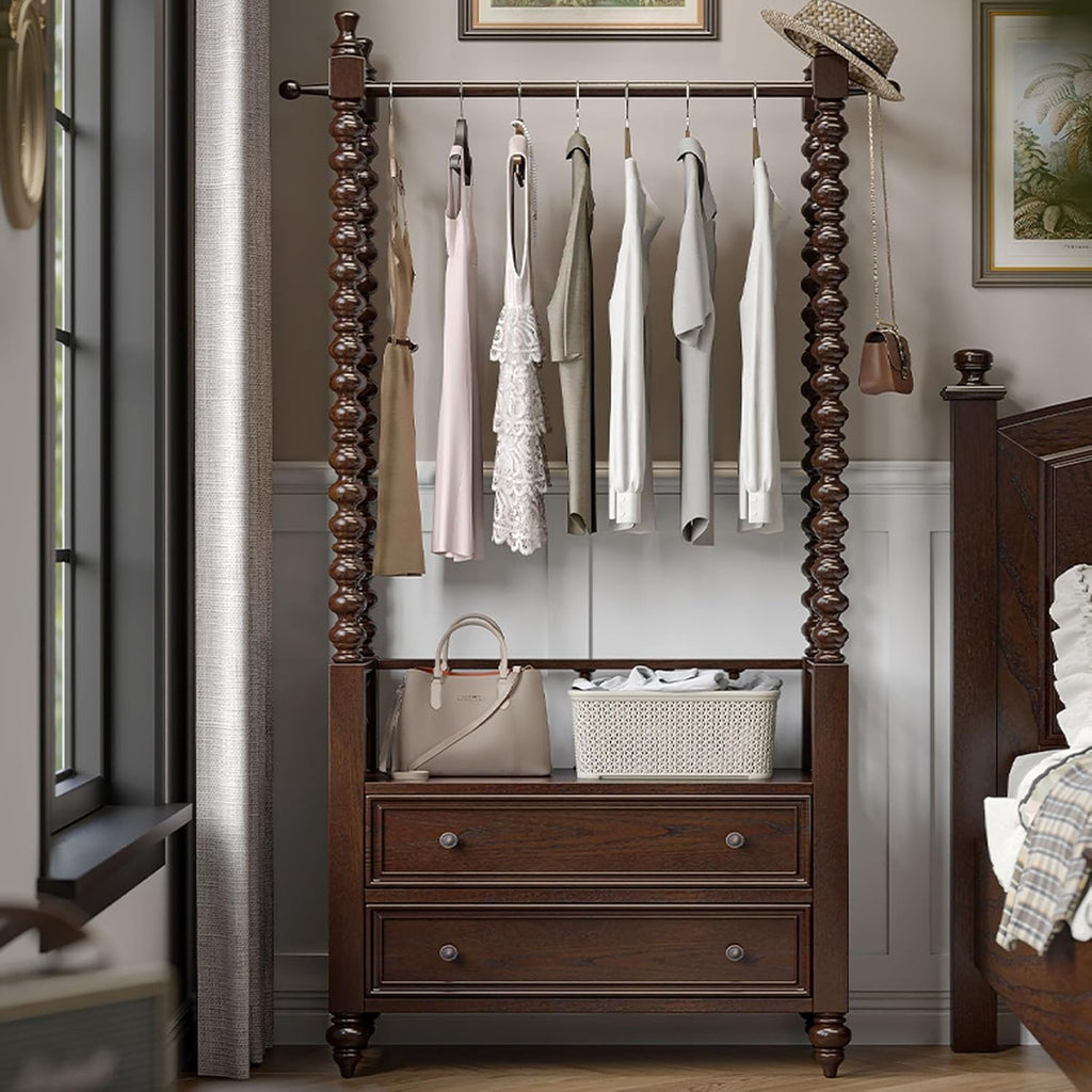 Floor-Standing Clothing Rack, Solid Wood Clothes Rack, Garment Racks, Stylish Clothes Organizer Furniture, for Hanging Shirts, Jackets, Coat(Brown)