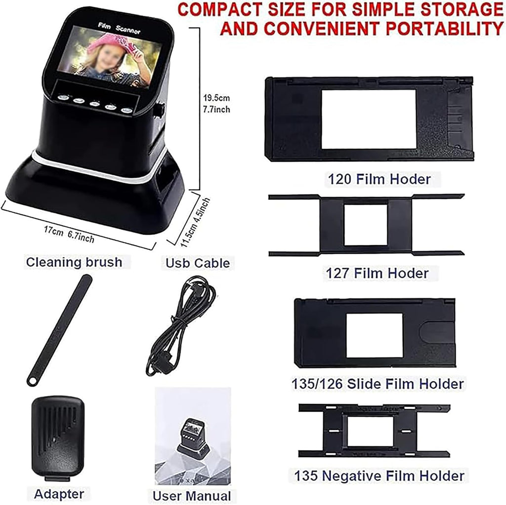 Digital Film and Slide Scanner, Film Digitizer Converter, Supports 5 Film Formats, 120 High Resolution, Digital Converter 1080p to 35mm, 135,126,127 Negative and Slides