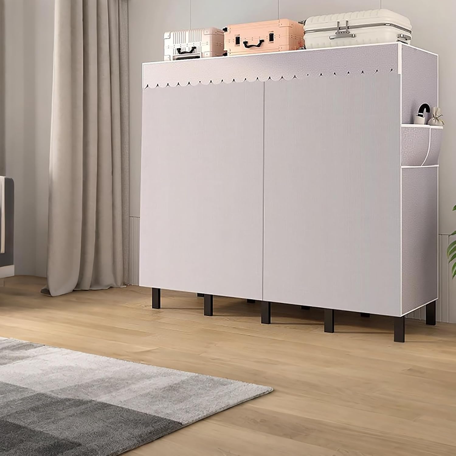 Portable Wardrobe Closet, Folding Garment Rack, Storage Organizer with Side Pockets for Bedroom, 30mm Thick Steel Hanging Rack with Cover(B,130 * 45 * 170cm)