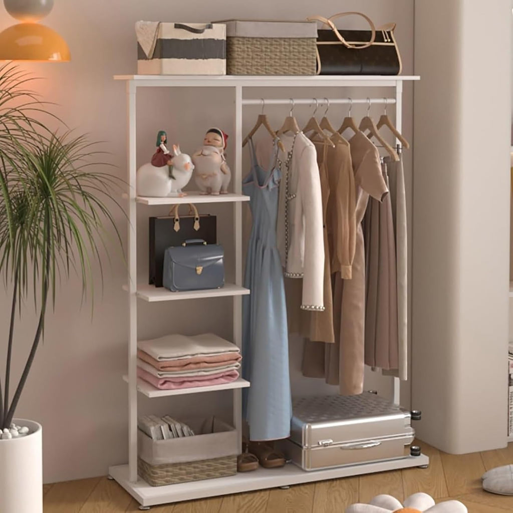 Hangers Display Stand - Garment Rack with Shelf, Metal Clothing Rack Free Standing Closet Organizer with 5 Tier Shelf,Large Clothing Display Stand for Home, Clothing Stor(A3