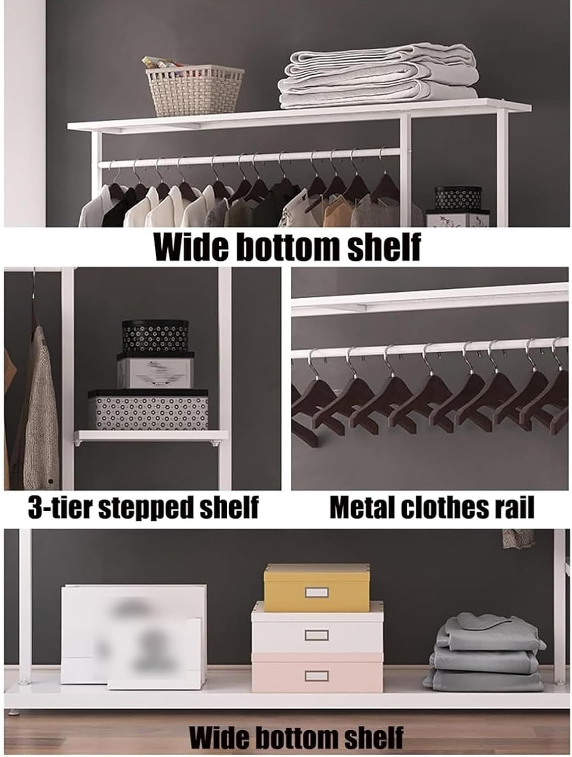 Hangers Display Stand - Garment Rack with Shelf, Metal Clothing Rack Free Standing Closet Organizer with 5 Tier Shelf,Clothing Display Stand for Home(C