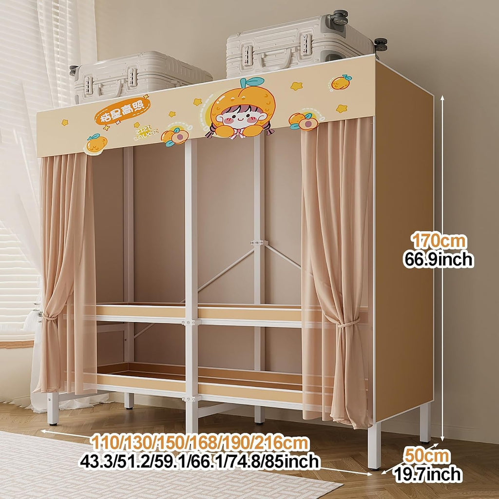Foldable Portable Wardrobe Closet, Metal Garment Rack With Cover, Metal Clothing Rack With Hanging Rods, Freestanding Covered Clothes Rack For Hanging Clothes(Green,130cm/51.2inch)