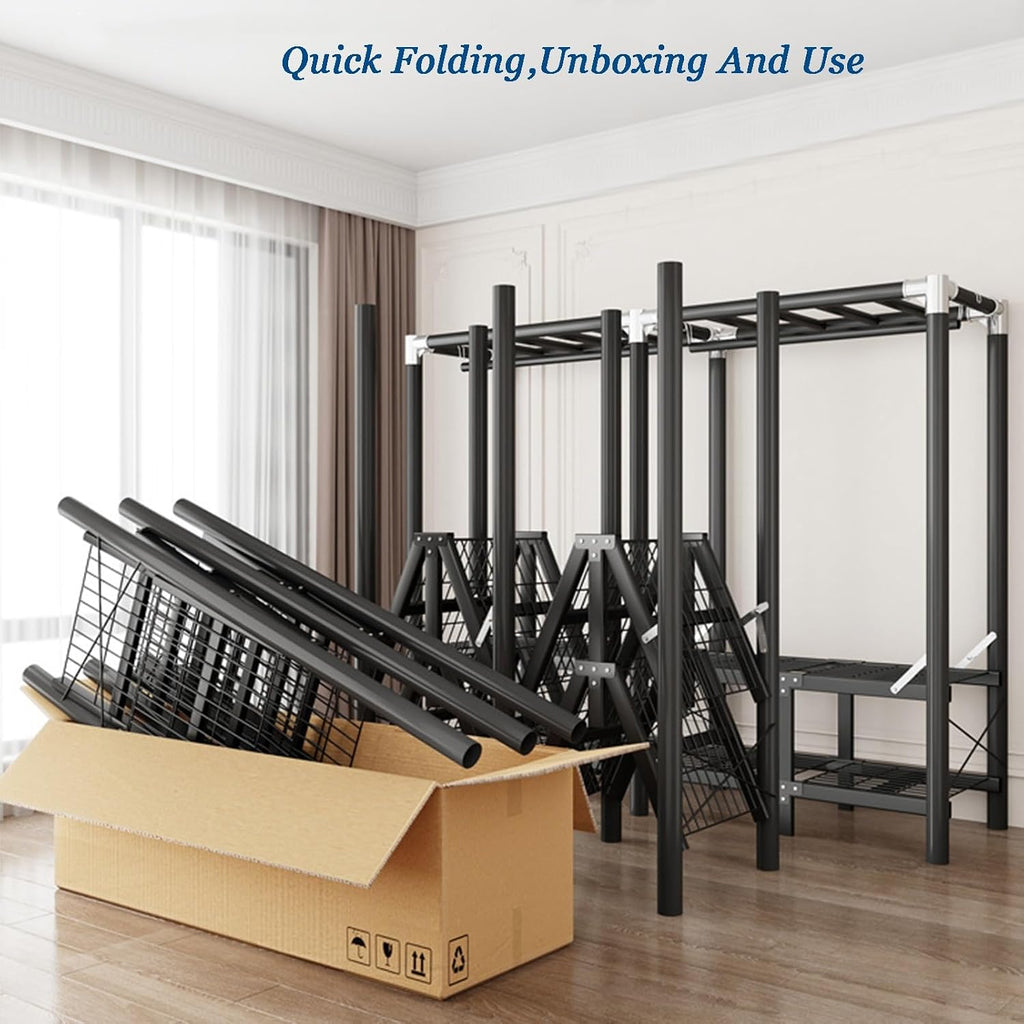 Portable Closet Wardrobe,Freestanding Coat Storage Garment Racks,Steel Tube Clothes Storage Organizer,for Bedroom Free Standing Clothes Rack with Cover(Color 1,128 X 49 X 170cm)