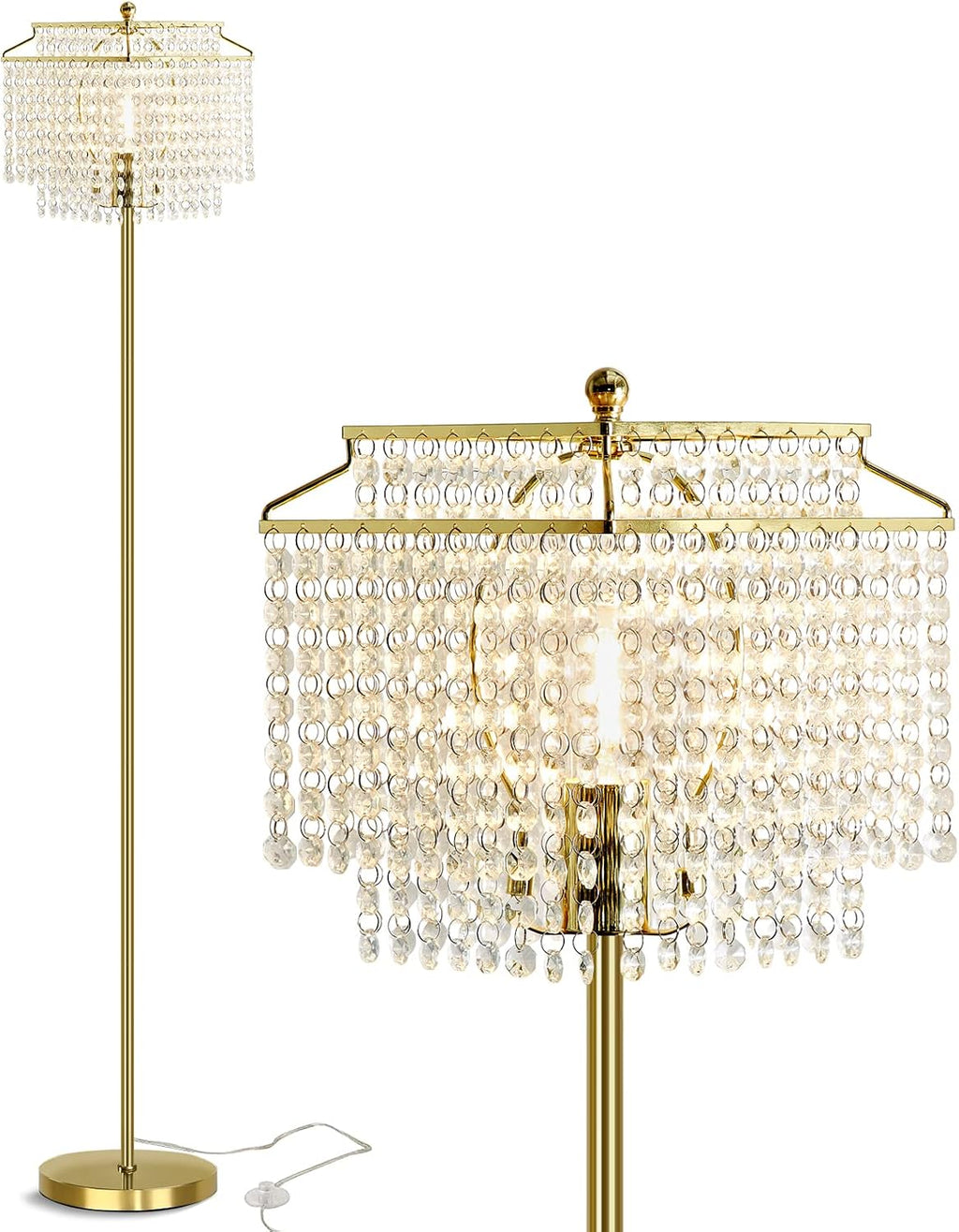 Luvkczc Tables Lamp and Floor Lamp Set, Crystal Table Lamp with USB Ports+Crystal Floor Lamps Set of 2, Morden Lamps for Living Room, Bedroom, Office (Gold)