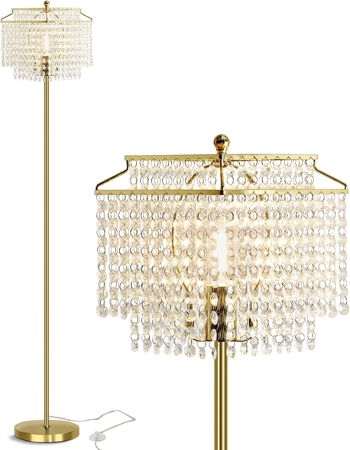 Luvkczc Tables Lamp and Floor Lamp Set, Crystal Table Lamp with USB Ports+Crystal Floor Lamps Set of 2, Morden Lamps for Living Room, Bedroom, Office (Gold)