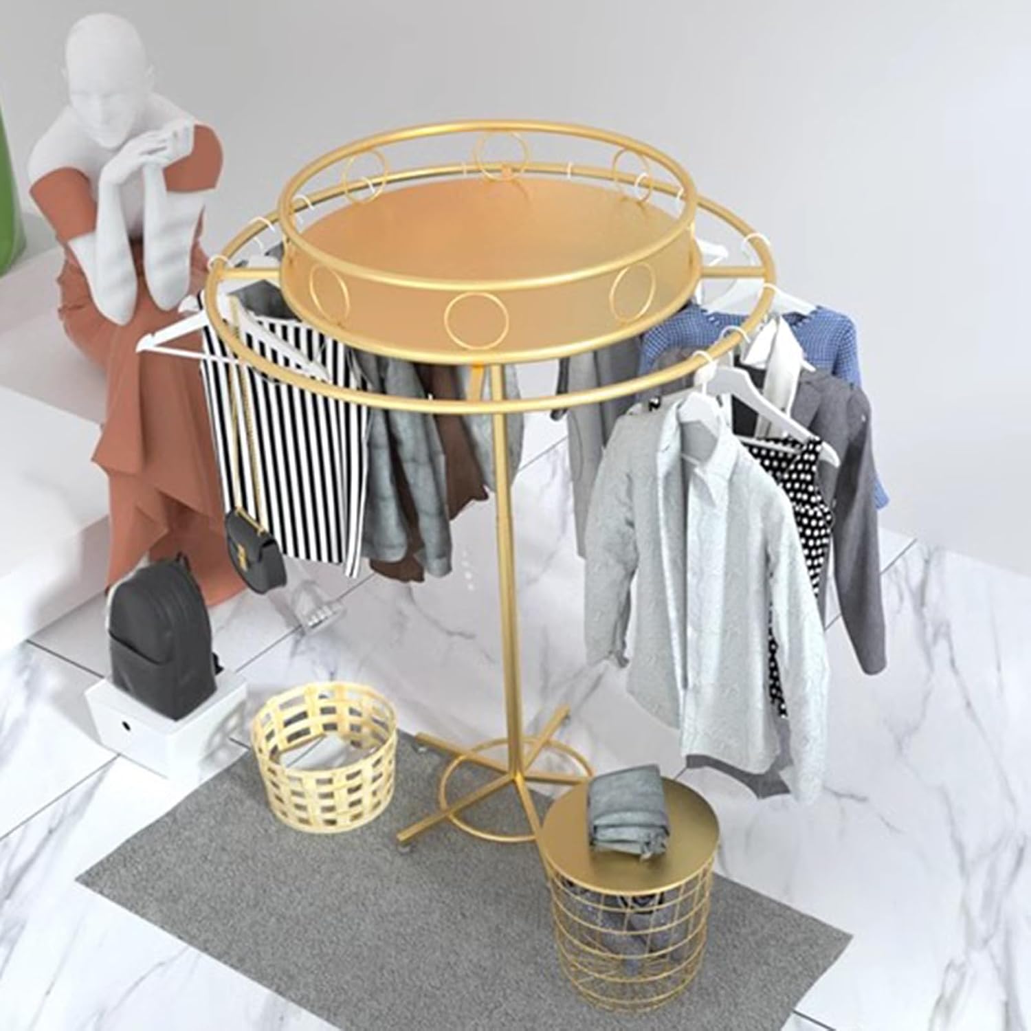 Metal Freestanding Garment Rack with 360° Rotating Feature for Home & Commercial Use Adjustable Height,One Color-5
