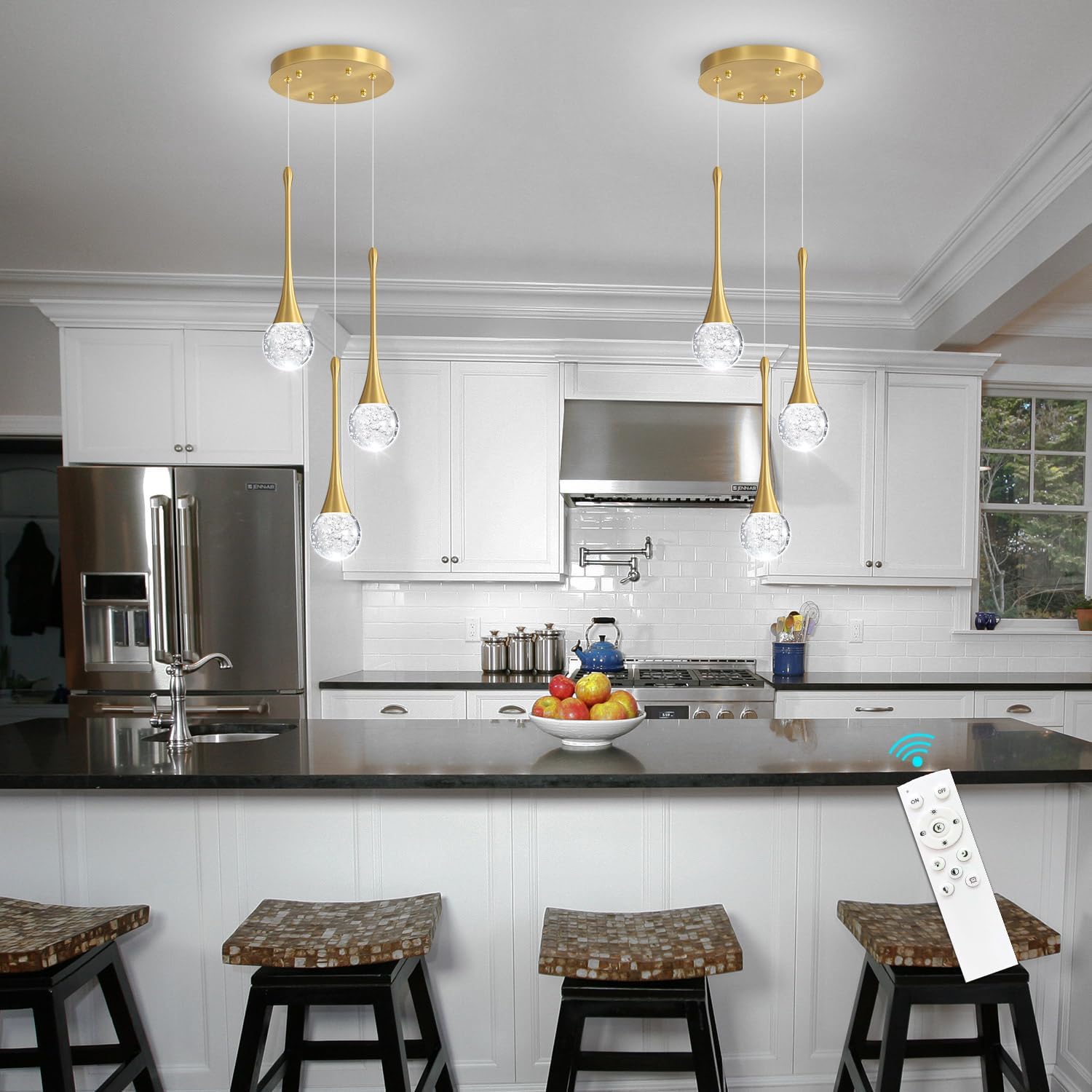 cenzoz 3-Lights Modern Pendant Lights for Kitchen Island LED Dimmable Crystal Glam Ceiling Pendant Lighting Chandelier for Dining Room Hallway Bedroom Corner Lamp Antique Gold