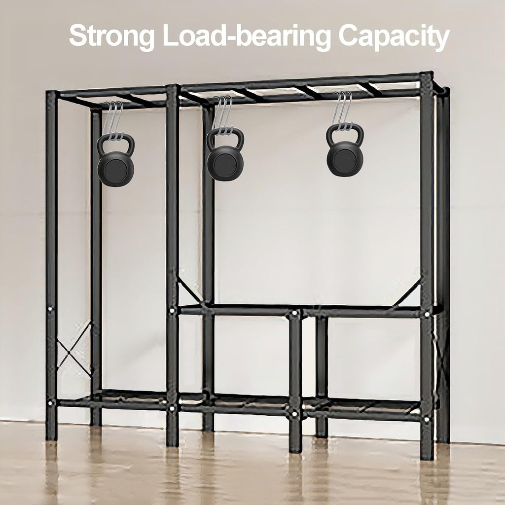 Foldable Closet With Cover,Heavy Duty Clothes Rack,Portable Wardrobe Closet For Hanging Clothing,Black Metal Garment Rack, Freestanding Covered Armoire Coat Storage(Brown,120x48x172cm)