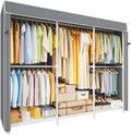 ULIFHOME E14C Pro Heavy Duty Closet Organizer System，Freestanding Clothing Racks for Hanging Clothes，Adjustable Garment Rack 69' W × 16' D × 77' H Hold 960 lbs，White Rack with Grey Dustproof Cover