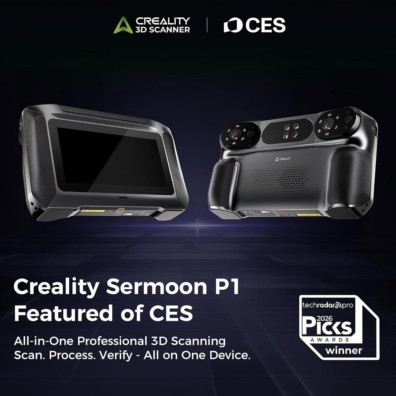 Official Creality Sermoon P1 3D Scanner, Handheld 22+7+1 Blue Laser&Infrared Wireless 3D Scanner with 6'Touch Screen, Supports Standalone&PC Modes, 0.02mm/m Accuracy Scanning with WiFi 7