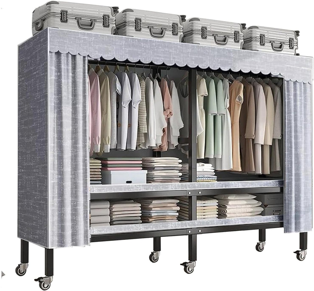 Heavy Duty Rolling Garment Rack With Cover, Width 20.47in，max 2000lbs, Foldable Clothing Rack For Hanging Clothes, Portable Freestanding Closets Wardrobe , Metal Armoires,multiple Sizes(Size:59in)