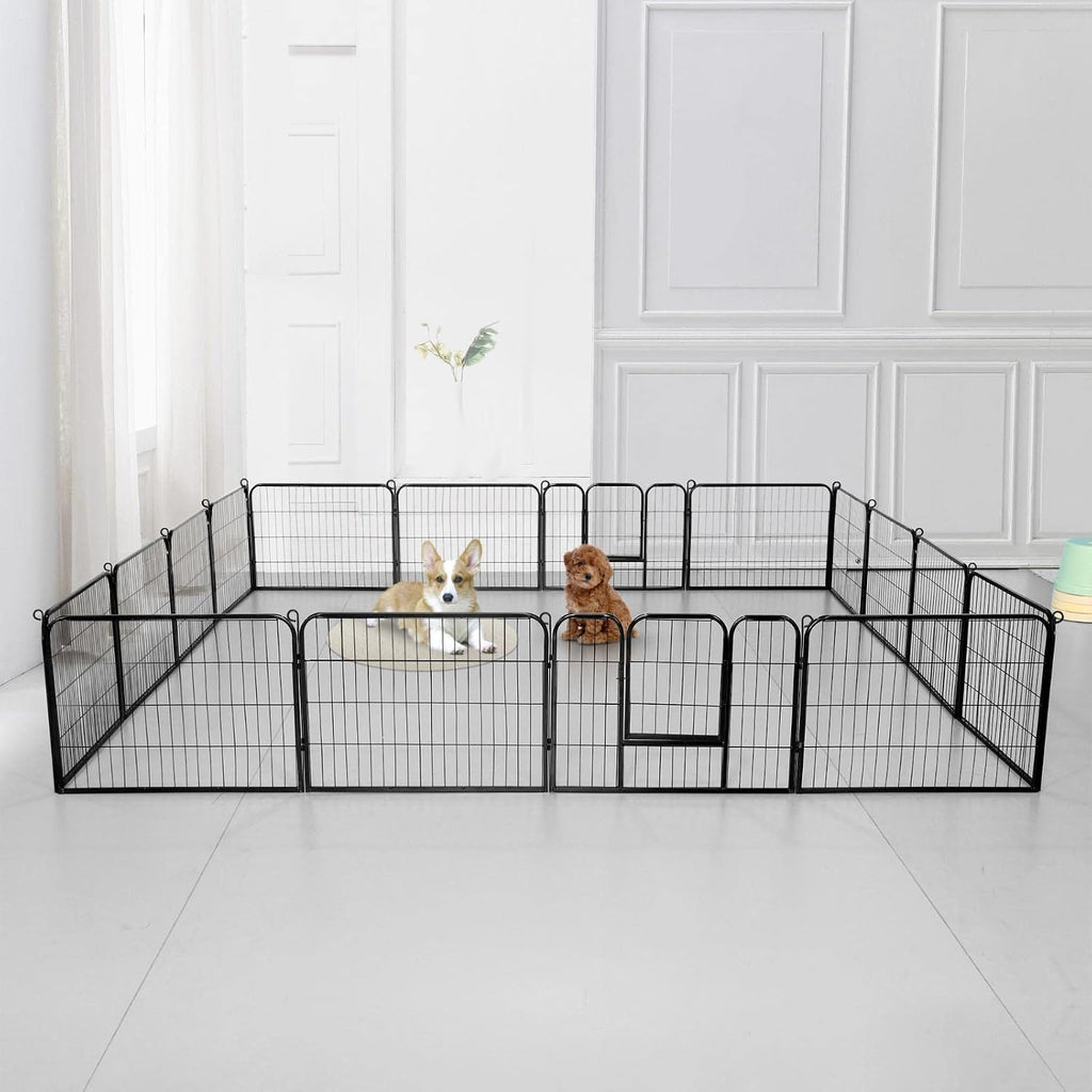 Yaheetech Wide Panel Dog Playpen, 16 Panels 24 inch High Pet Pen with Gate, Portable Indoor Outdoor Fence for Small/Medium Breed Dogs
