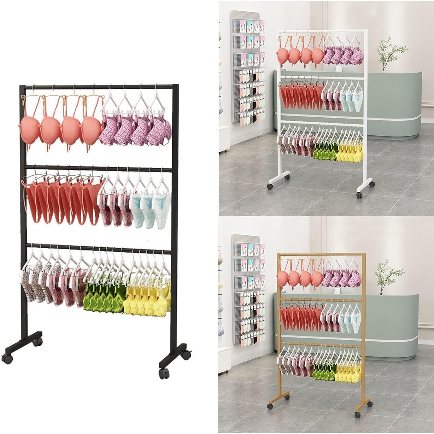 Underwear Display Rack,Bra Rack With Wheels,Garment Rack,Clothing Store,Retail Shelving,Commercial Free Standing Hanger For Bikini,Swimwear,Lingerie(Color:White,Size:L80xH135cm/31.5x53in)