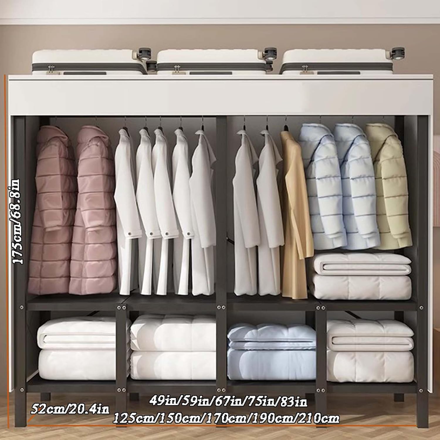 HUHJYUGE Portable Wardrobe Closet, Freestanding Clothes Garment Rack Dustproof, Sturdy Large Wardrobe Closet for Bedroom, Clothes Rack with Cover, Metal Clothing Rack, for Living Room Office
