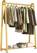 47' Single Rod Garment Rack with Bottom Shelf, Freestanding Closet Organizer, Multi-functional Bedroom Metal Clothes Rack for Coats, Shirts, Dress