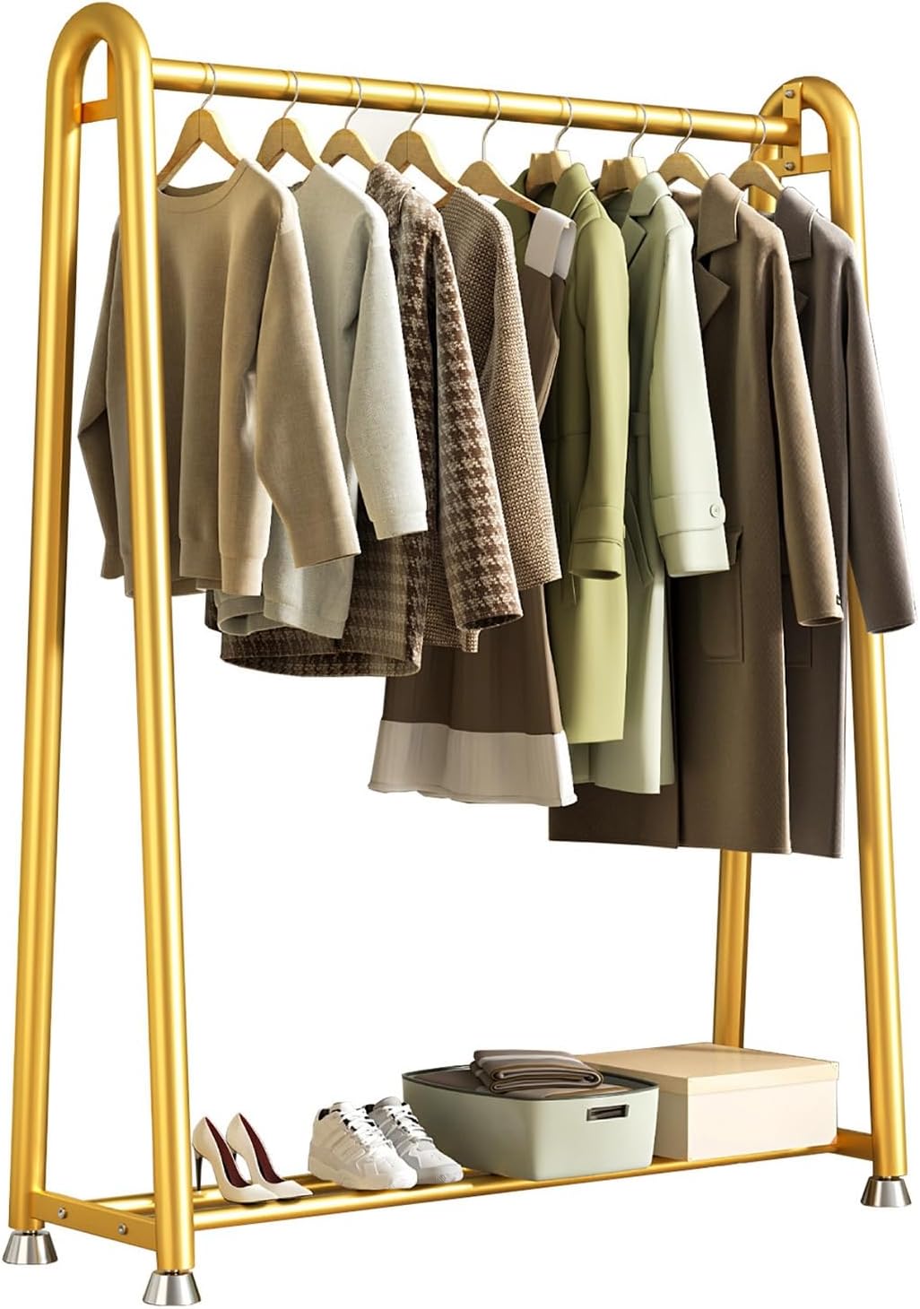 47' Single Rod Garment Rack with Bottom Shelf, Freestanding Closet Organizer, Multi-functional Bedroom Metal Clothes Rack for Coats, Shirts, Dress