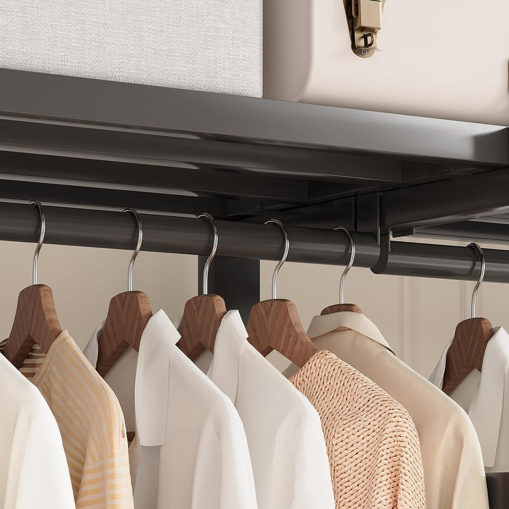 Heavy Duty Portable Closet Wardrobe, Garment Rack with Cover & Hanging Rods, Freestanding Wardrobe with Magnetic Door, Metal Closet Rack for Hanging Clothes (Door Design C, 49.2''/125cm)