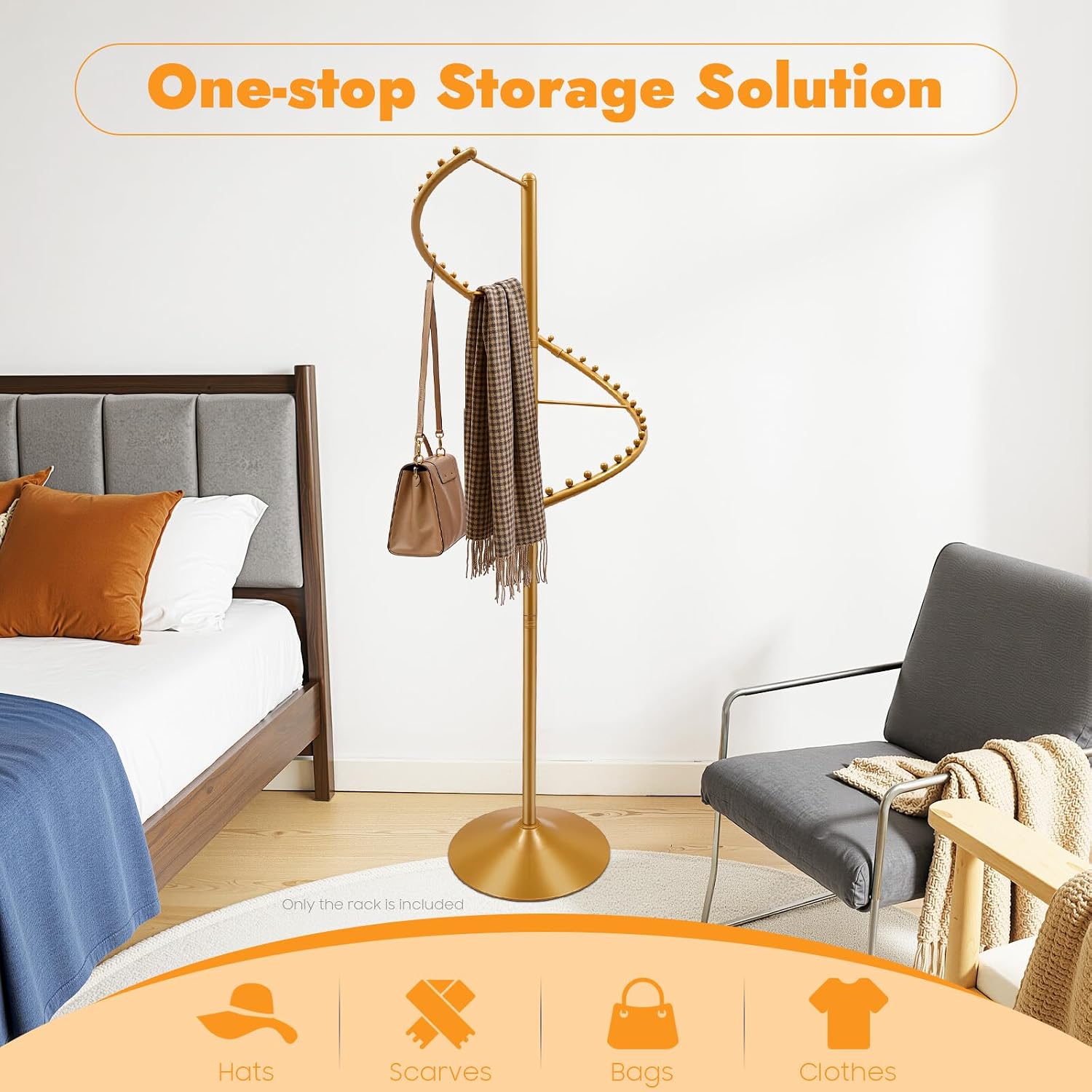 Spiral Rotating Clothing Rack, 360° Spiral Retail Round Garment Rack with 38 Ball, 71inch Freestanding Metal Hanging Clothing Display Stand for Bedroom Living Rooms Stores, Gold