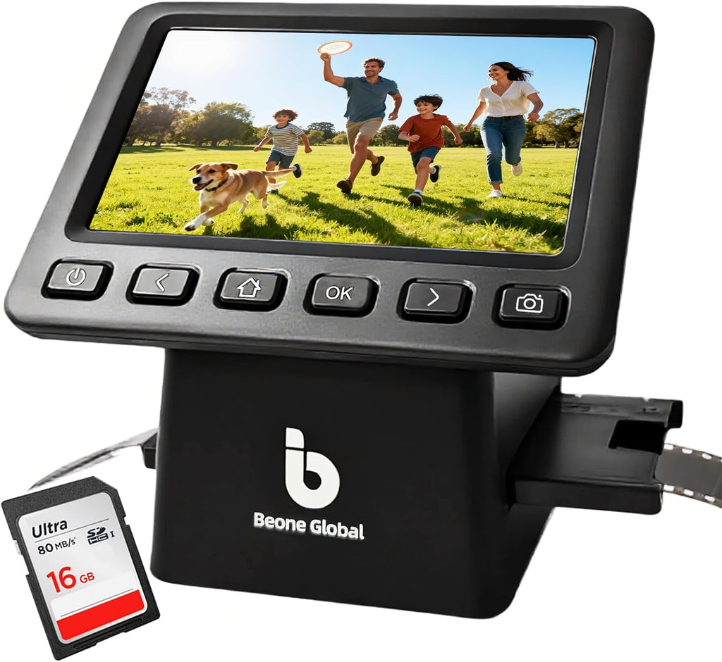 BEONEGLOBAL ClearScan P5 Film Scanner with SD Card, Upgraded Version, 24MP High-Resolution 35mm/135/126/110/Super 8 Film & Slide Converter with 5' LCD, Quick Digital JPEG Conversion