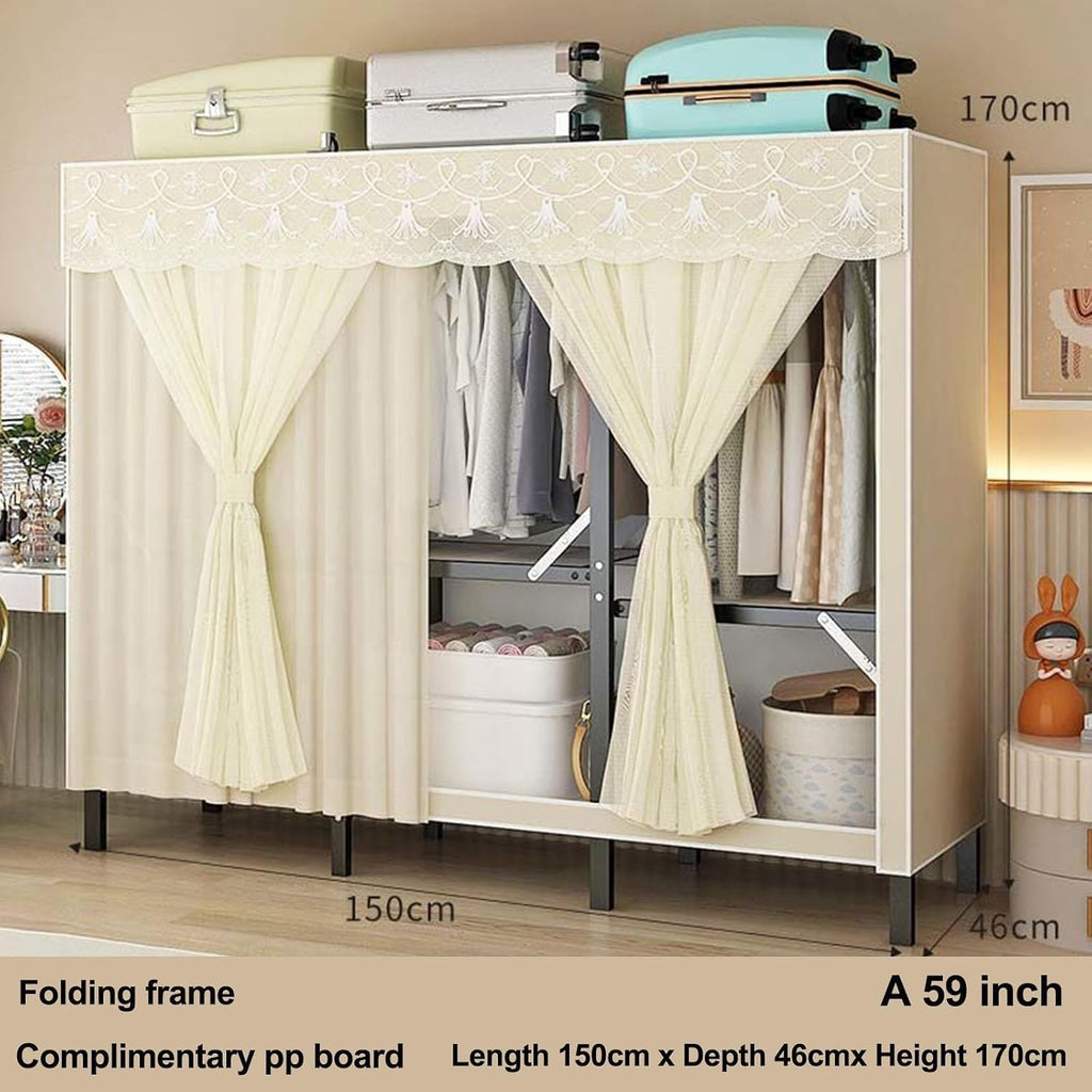 Collapsible Clothes Storage Organizer, Portable Closet Wardrobe with Cover Freestanding Garment Rack Cabinet, for Home and Retail,Load Capacity 1100lbs(B59in)