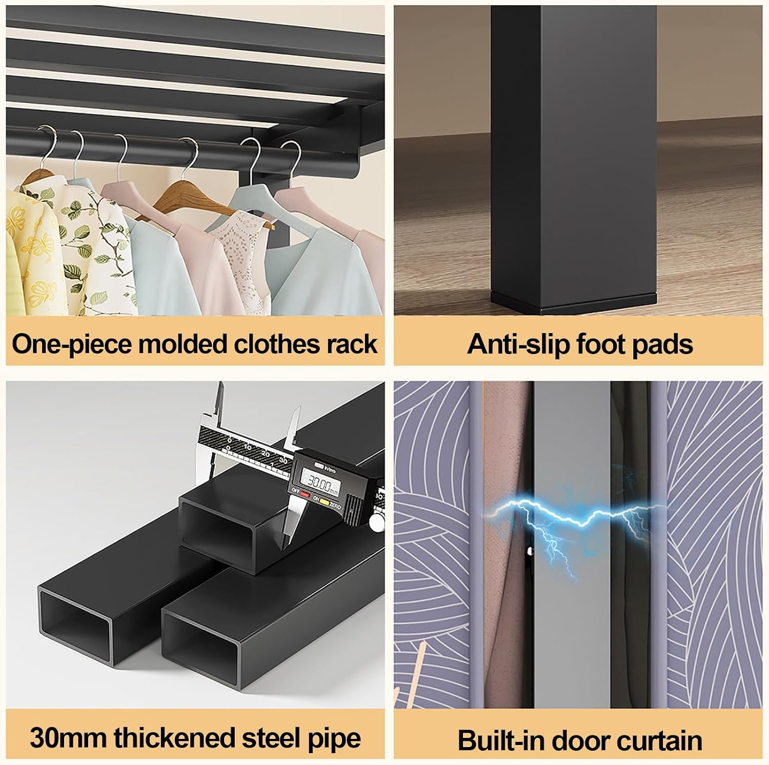 Foldable Portable Closet Wardrobe Metal Garment Racks Clothe Rack With Cover 2000Ibs Clothing Rack For Hanging Clothes Freestanding Armoire Storage(A,152cm/59.8inch)