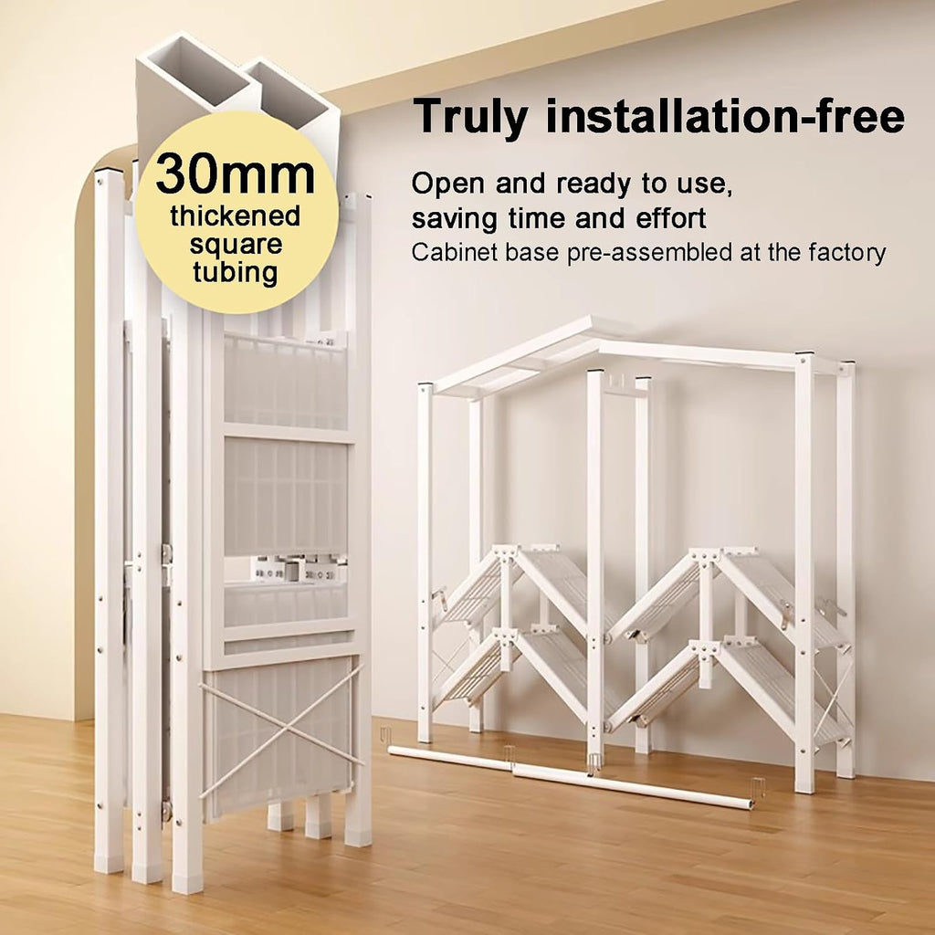Foldable Portable Closet Wardrobe, Load 2000lbs, Portable Wardrobe Closet, Heavy Duty Clothes Rack, Garment Racks with Cover, for Bedroom, White Frame(A,148cm/58.3in)