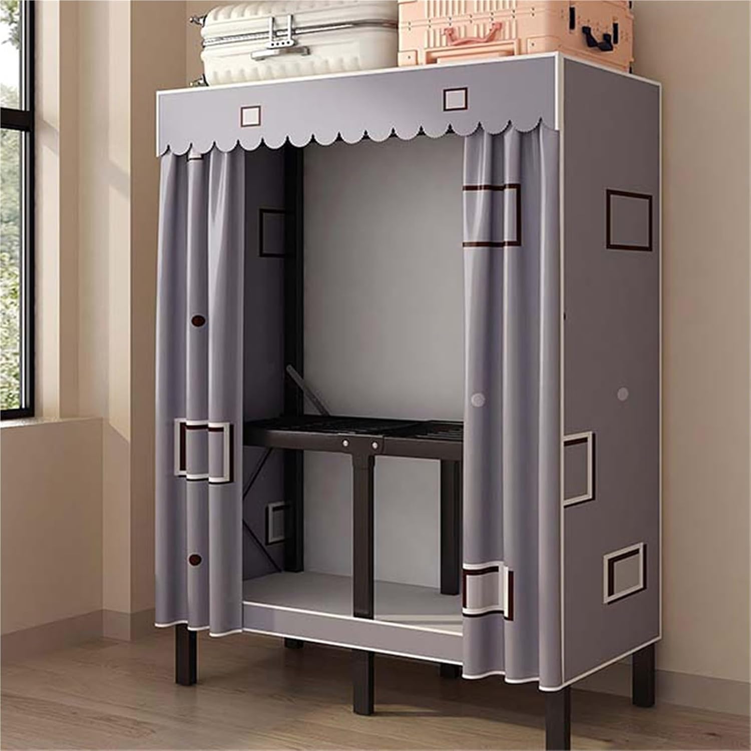 Portable Closet,Heavy Duty Clothes Rack With Cover,Foldable Covered Clothes Rack For Hanging Clothes,Freestanding Coat Storage Garment Racks For Bedroom(A-Gray,80X48X172CM)