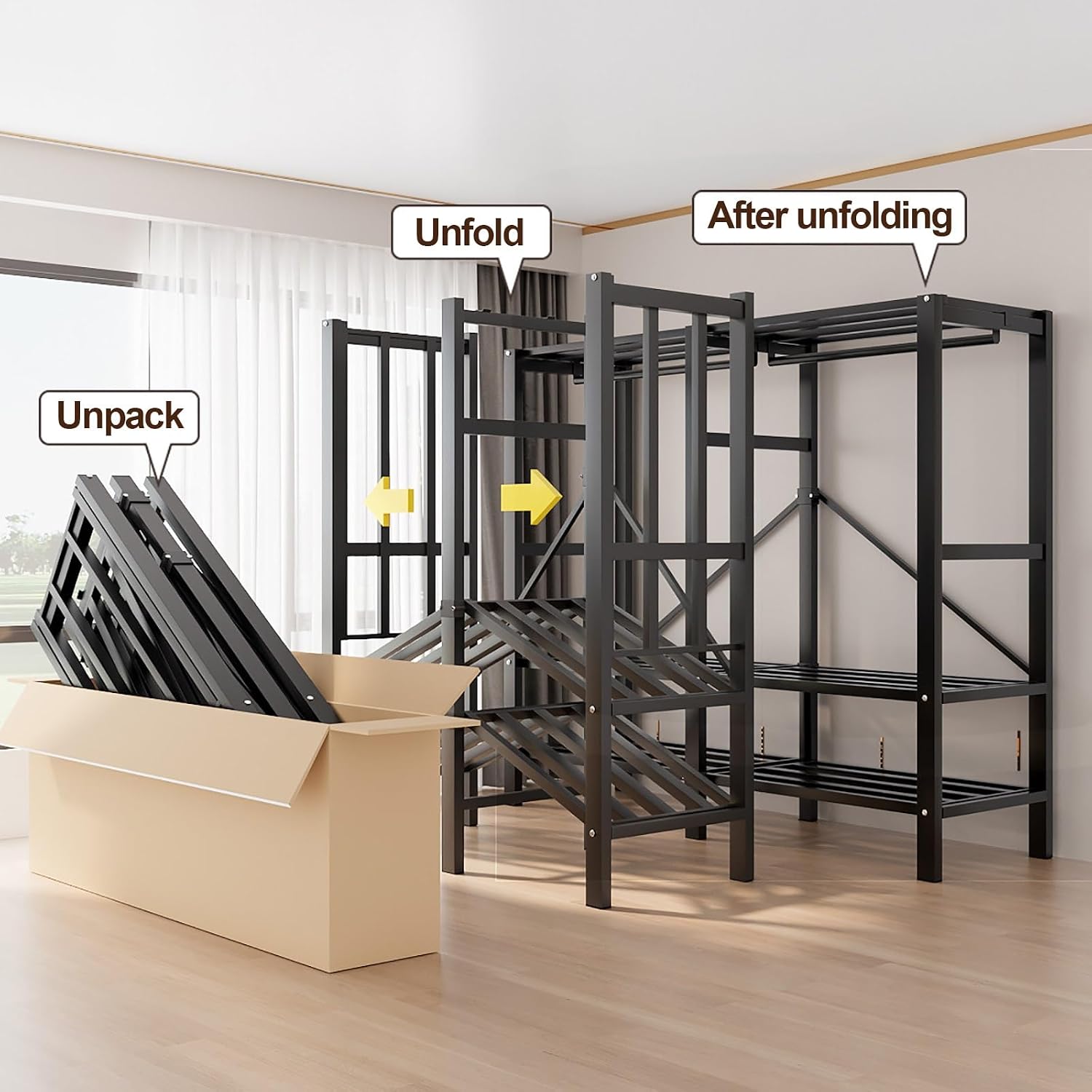 Foldable Closet Wardrobe Heavy Duty Clothes Rack With Cover Portable Metal Clothing Rack Organizer Freestanding Armoire Storage Garment Racks For Hanging Clothes(C,87x172x52cm/34X68X21IN)