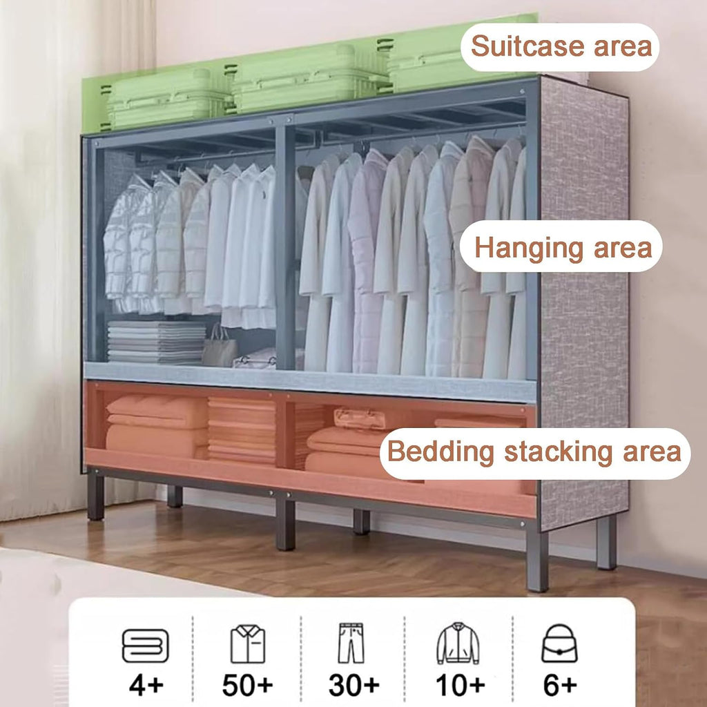 Heavy Duty Wardrobe with Cover, Load 2000 lbs Foldable Portable Closets for Hanging Clothes Freestanding Clothing Rolling Garment Rack(125cm/49.2in)
