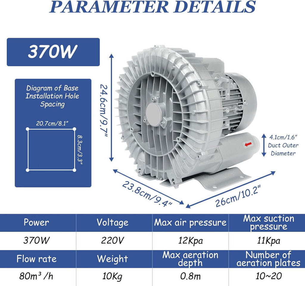 80-240m³/h Commercial Air Pump Blower, Aquarium Fish Pond Tanks Air Oxygen Pump Blower for Air Dusting,370W
