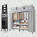 Wardrobe Storage Closet - Heavy Duty Rolling Garment Rack With Cover, Foldable Clothing Rack For Hanging Clothes, Portable Freestanding Closets Wardrobe , Metal Armoires, Max 2000lbs(Size:180*52*180cm