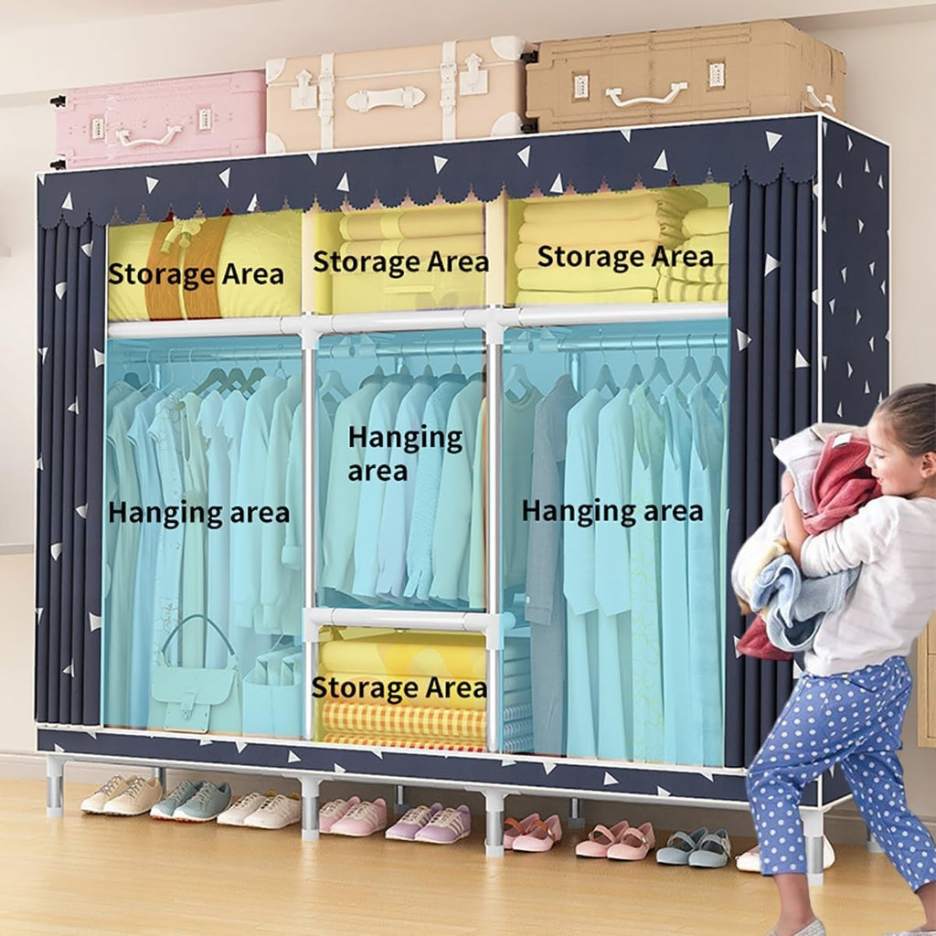 Metal Closet Wardrobe with Cover Freestanding 3 Tiers Garment Rack for Hanging Clothes with Shelves and Hangers for Bedroom (Color : D, Size : 168x45x170cm)