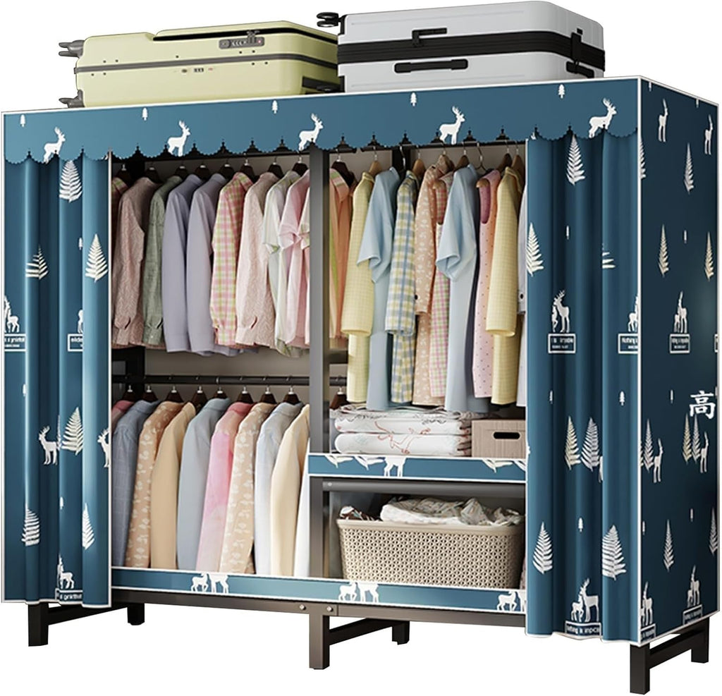 Heavy Duty Rolling Garment Rack With Cover, Foldable Clothing Rack, Portable Freestanding Closets Wardrobe , Metal Armoires, Foldable Portable Closet Wardrobe Rack, Portable Closet With Cover(Size:168