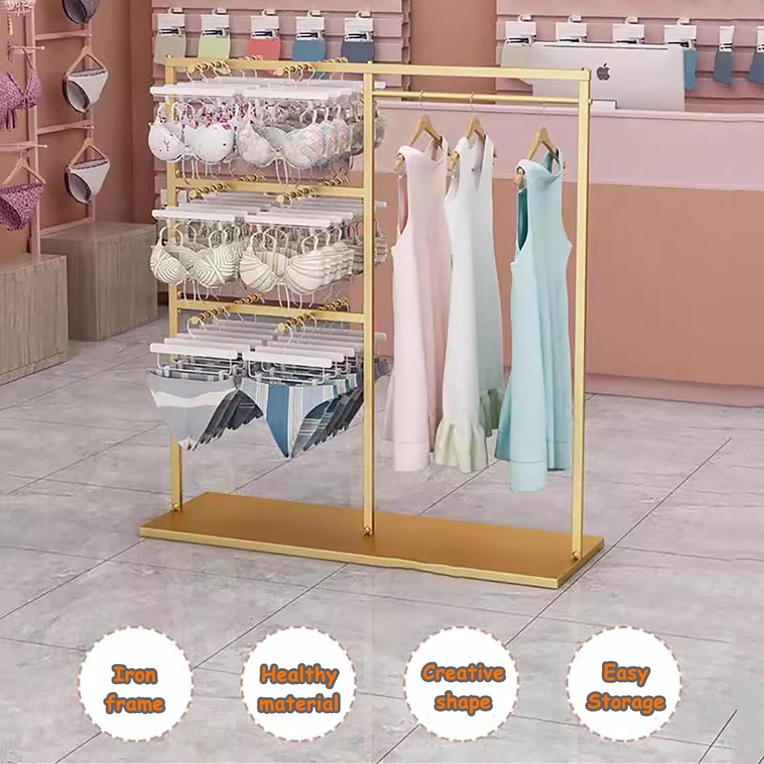 Adjustable Heavy-Duty Freestanding Metal Garment Rack - Retail Display Stand for Shirts, Bras, Scarves & Accessories - Ideal for Clothing Boutique Supplies