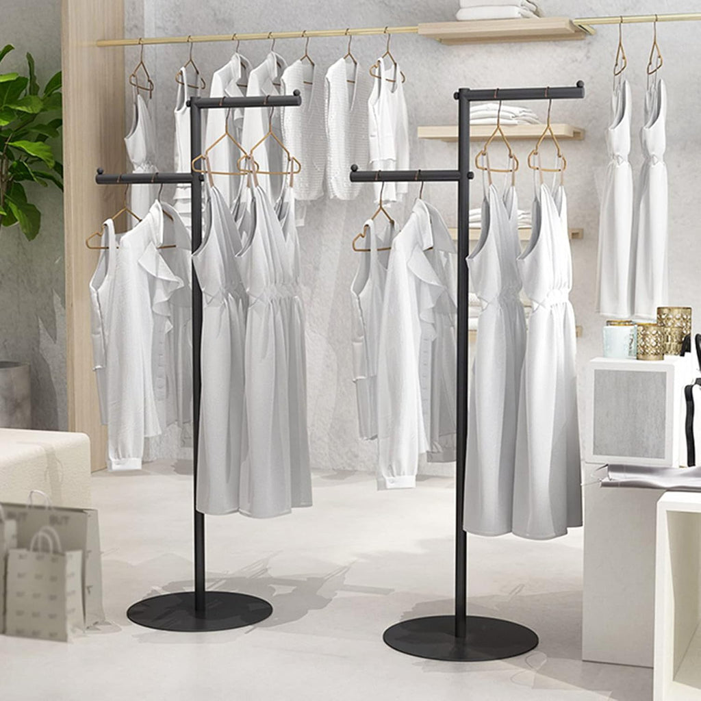 Boutique Clothing Store Clothes Display Rack Metal Hanger, T Shape Creative Freestanding Suit Shirt Clothes Display Entrance Porch Organization Hanging Garment Rack, Clos,BlackHigh and low 60*140cm