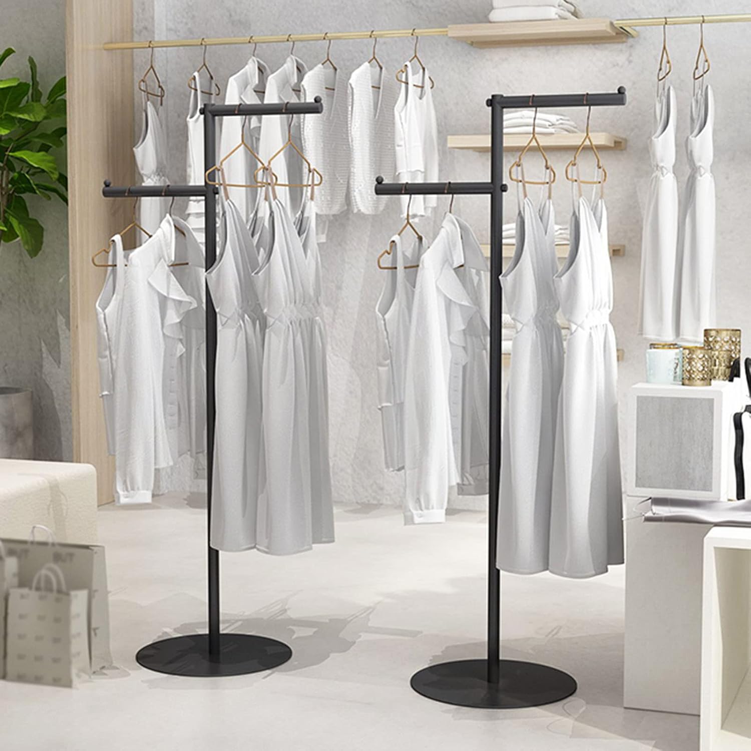 Boutique Clothing Store Clothes Display Rack Metal Hanger, T Shape Creative Freestanding Suit Shirt Clothes Display Entrance Porch Organization Hanging Garment Rack, Clos,BlackT shape 60*140cm