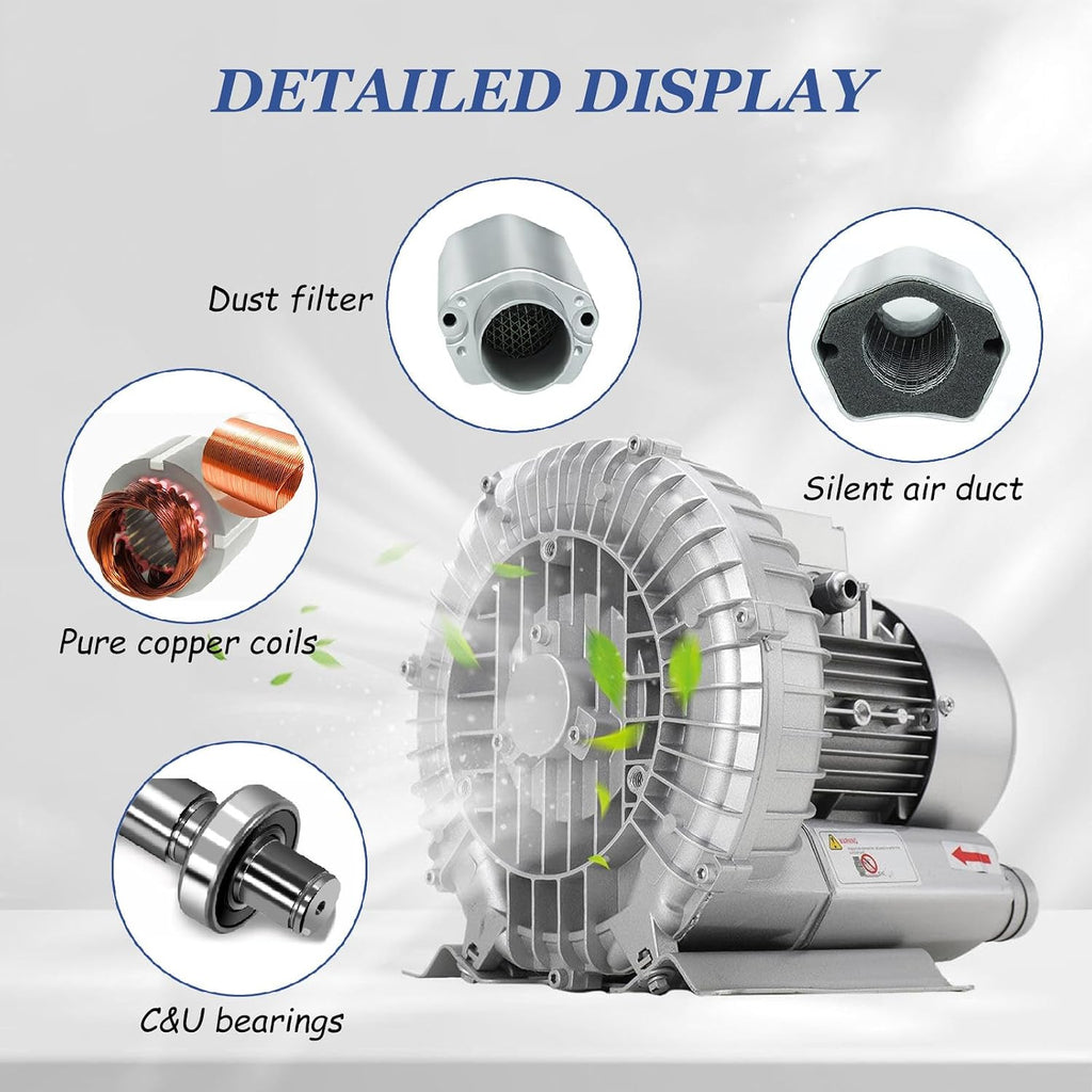 Regenerative Blower, Ring Blower Fish Pond Centrifugal Blower, Aluminum Alloy Single Phase Vortex Blower, for Sewage Aeration,1.5KW