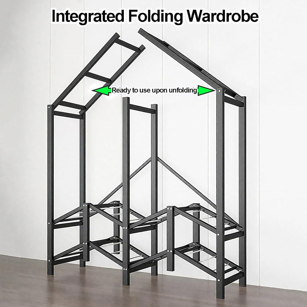 Heavy Duty Portable Closet With Cover, Wardrobe Closet, Foldable Covered Clothes Rack For Hanging, Garment Rack With Cover, Freestanding Storage(Blue2,130cm/51.2inch)