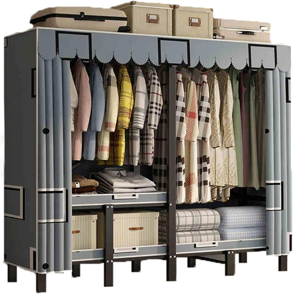 Portable Closet Wardrobe,Freestanding Coat Storage Garment Racks,Closet Storage Organizer with Shelves and Cover,Easy Assembly(Color 3,150x50x170CM)