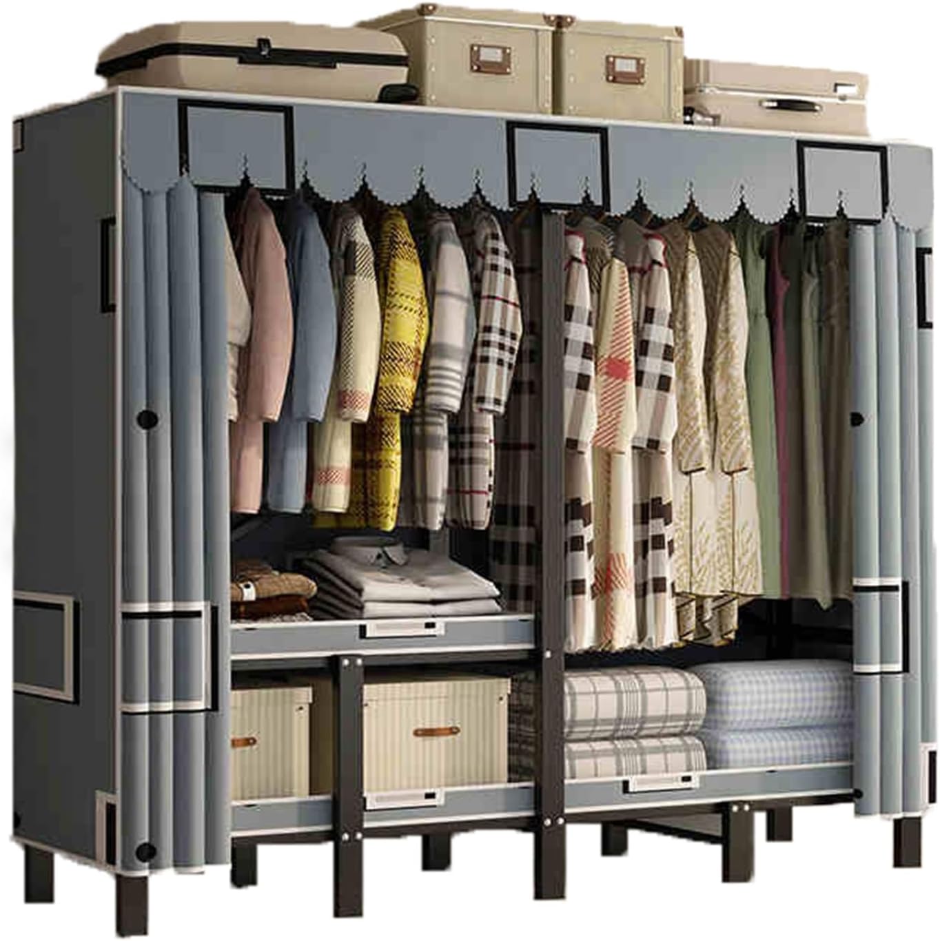 Portable Closet Wardrobe,Freestanding Coat Storage Garment Racks,Closet Storage Organizer with Shelves and Cover,Easy Assembly(Color 3,150x50x170CM)