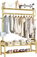 Clothes Rack, Metal Clothing Racks, Mobile Garment Rack With Storage Shelves, Freestanding Clothing Organizer, For Hanging Clothes Coats Skirts Shirts Sweaters(Gold,80cm/31.5in)