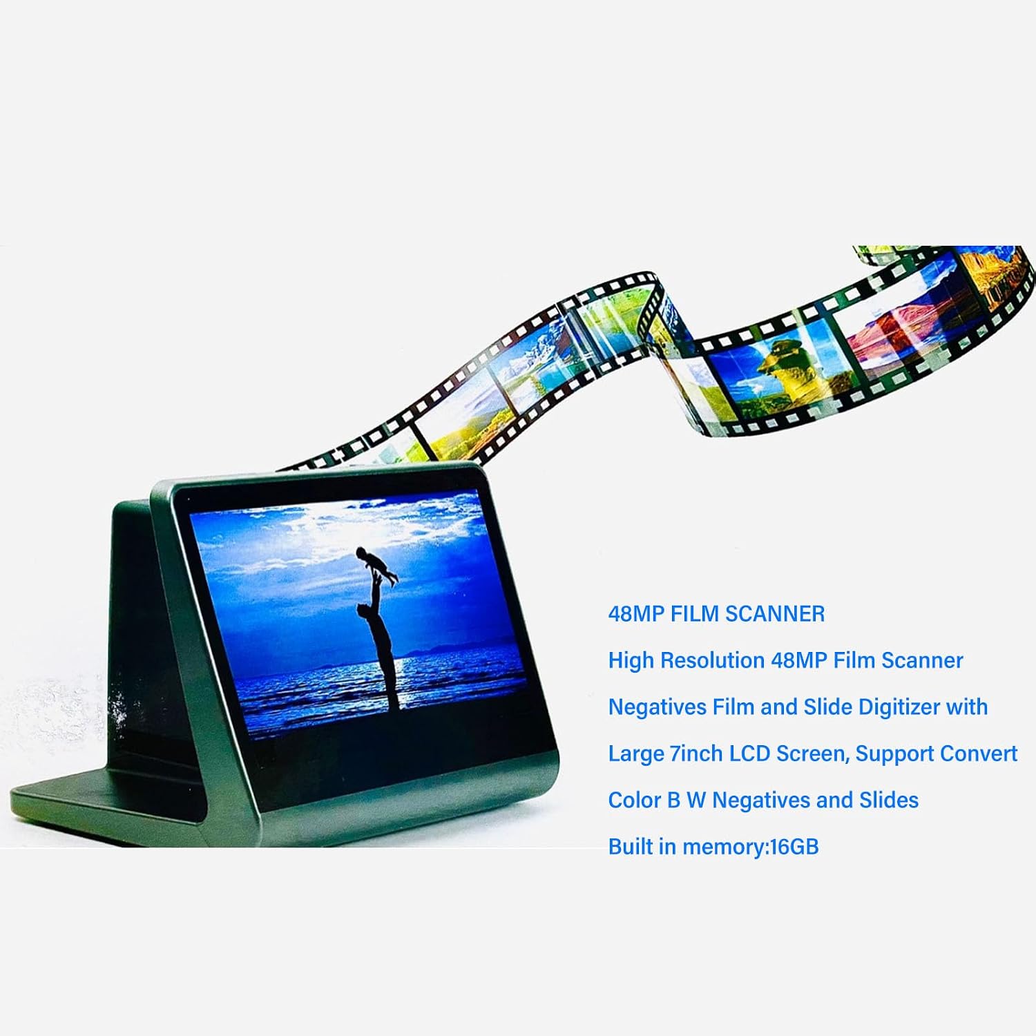 Digital Film Scanner with Large 5inch LCD Screen, HD Screen Film Slide Scanner Convert 135 126KPK 110 Super 8mm Film Monochrome Slide to 48MP JPEGs
