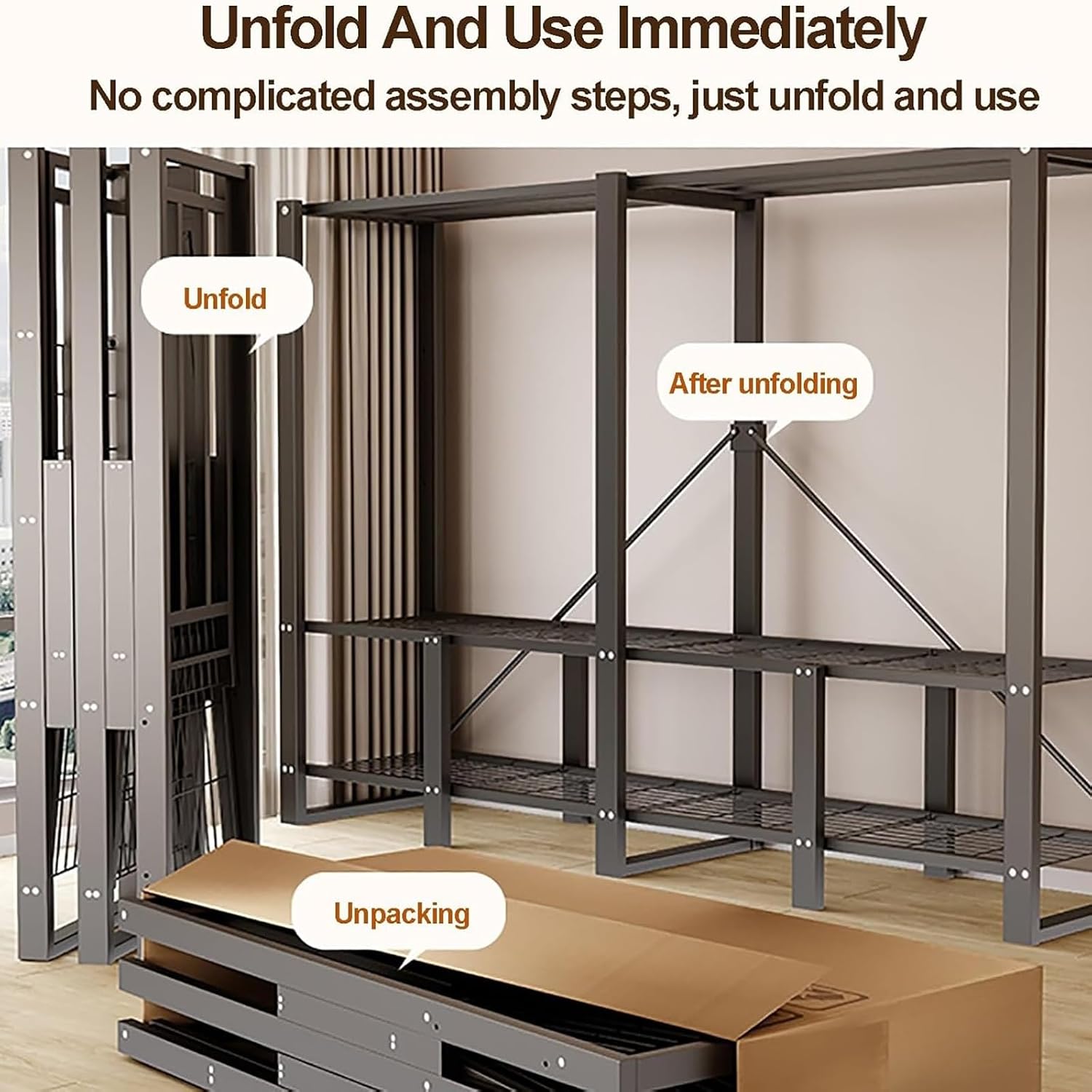 67 in Heavy Duty Wardrobe Foldable, Folding Garment Racks with Cover, Clothes Rack for Hanging Clothes, Steel Storage Organizer, Portable Closet for Bedroom(170cm/66.9in)