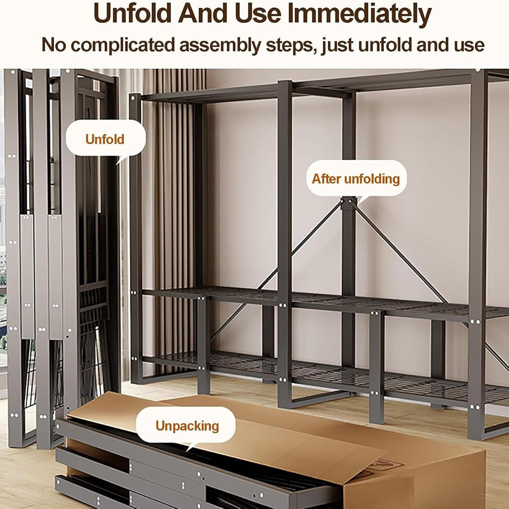 67 in Heavy Duty Wardrobe Foldable, Folding Garment Racks with Cover, Clothes Rack for Hanging Clothes, Steel Storage Organizer, Portable Closet for Bedroom(130cm/51.2in)