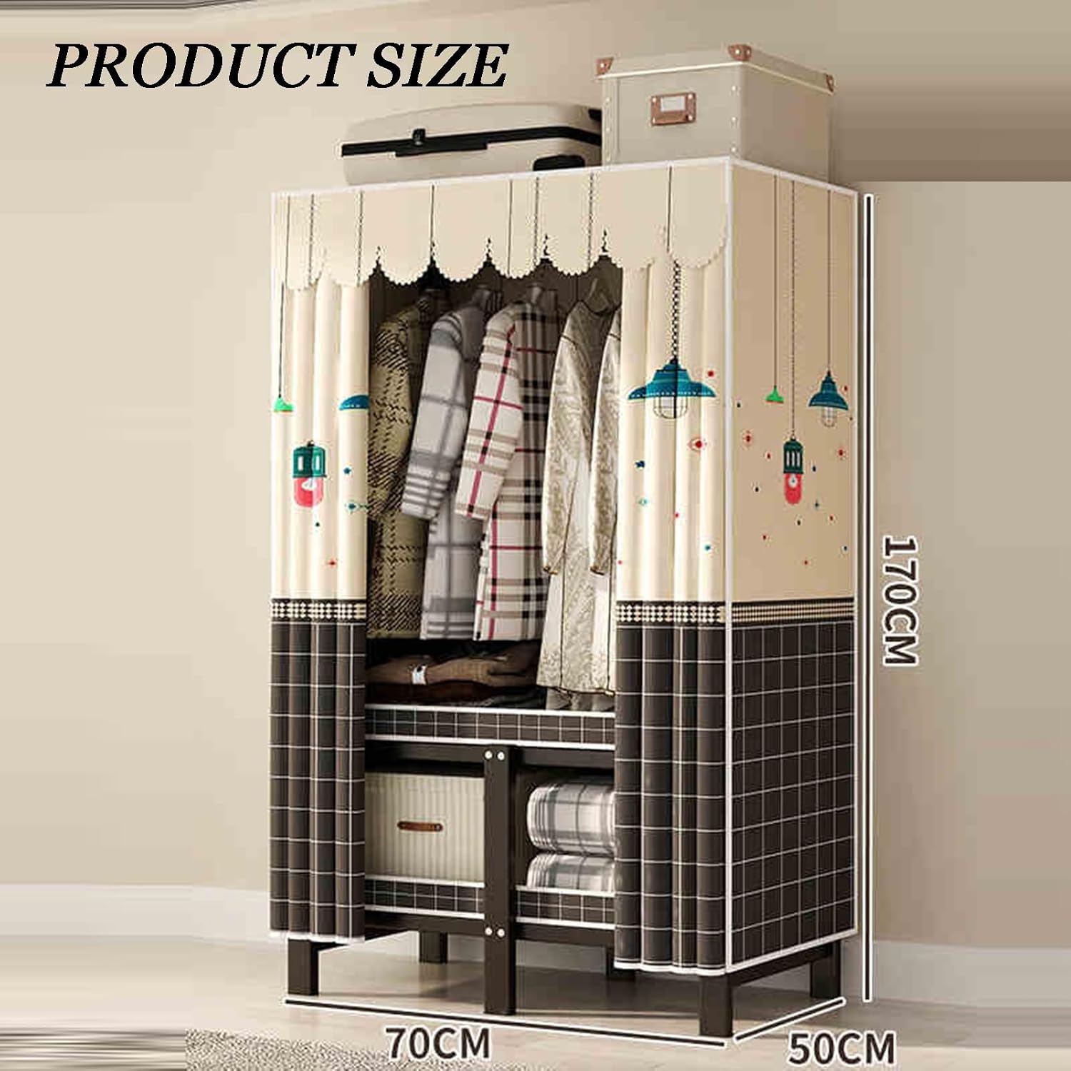 Portable Closet Wardrobe,Closet Storage Organizer with Shelves and Cover,Freestanding Coat Storage Garment Racks,Easy Assembly(Style 2)