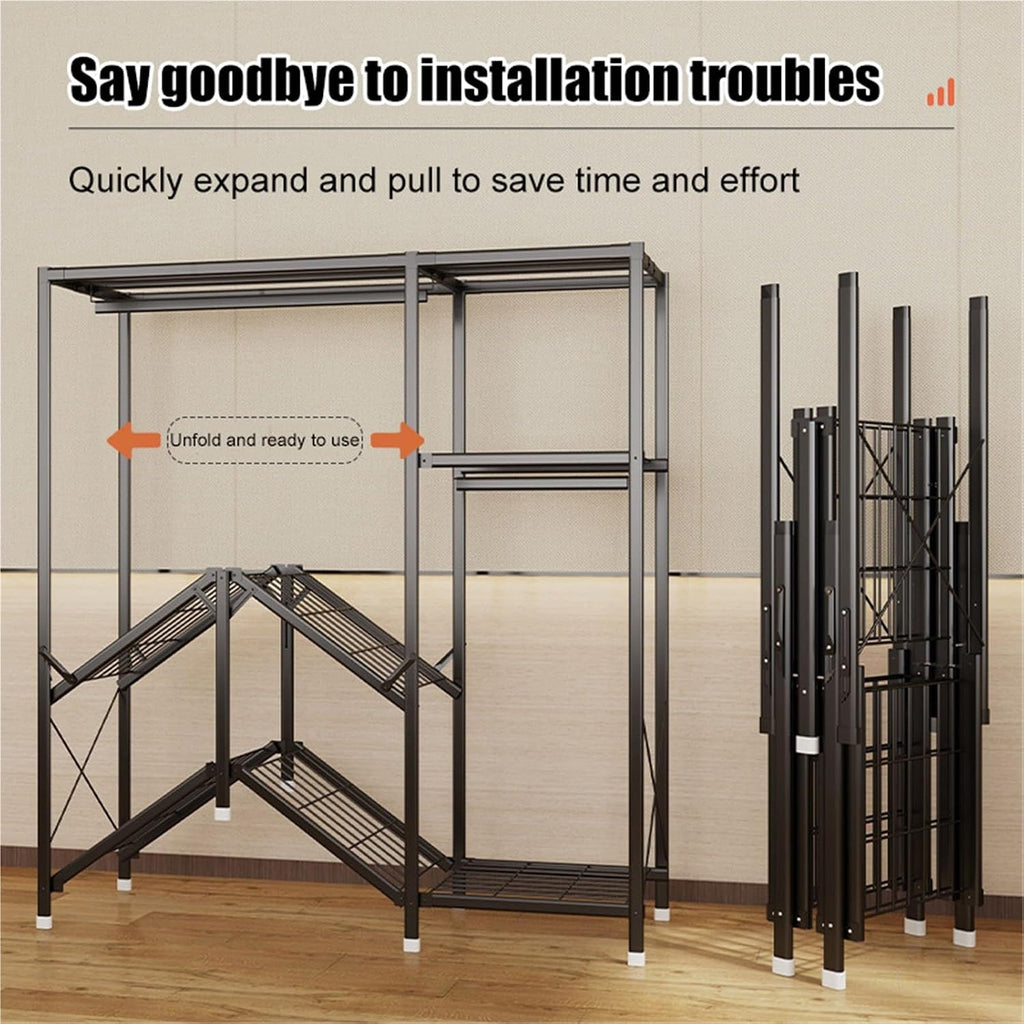 Heavy Duty Closet Organizer System,Clothes Rack With Cover Heavy Duty Clothing Racks,Freestanding Clothing Racks For Hanging Clothes,for Hanging Clothes & Storaging Bedding(Blue,190 * 45 * 165CM)