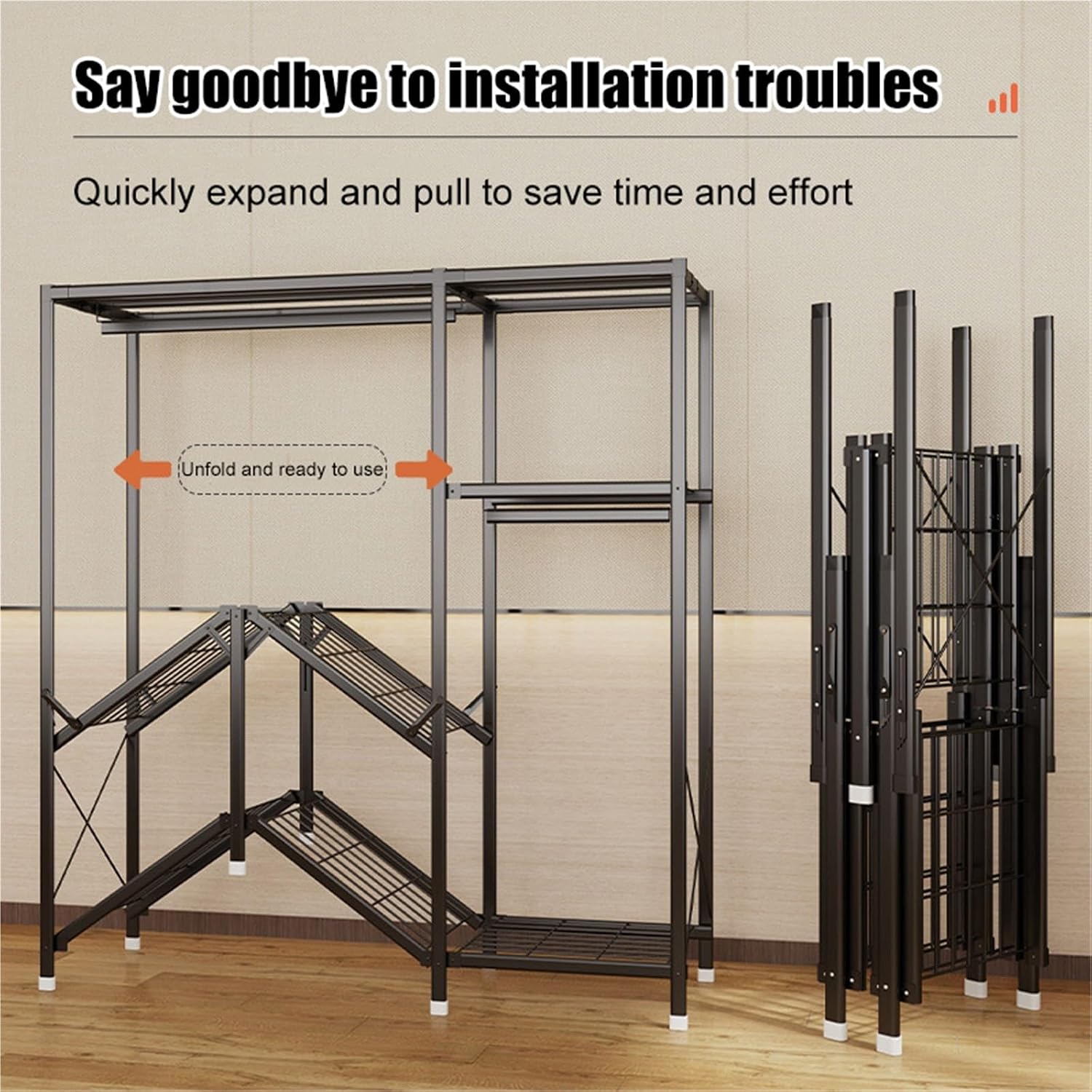 Heavy Duty Closet Organizer System,Clothes Rack With Cover Heavy Duty Clothing Racks,Freestanding Clothing Racks For Hanging Clothes,for Hanging Clothes & Storaging Bedding(Blue,170 * 45 * 165CM)
